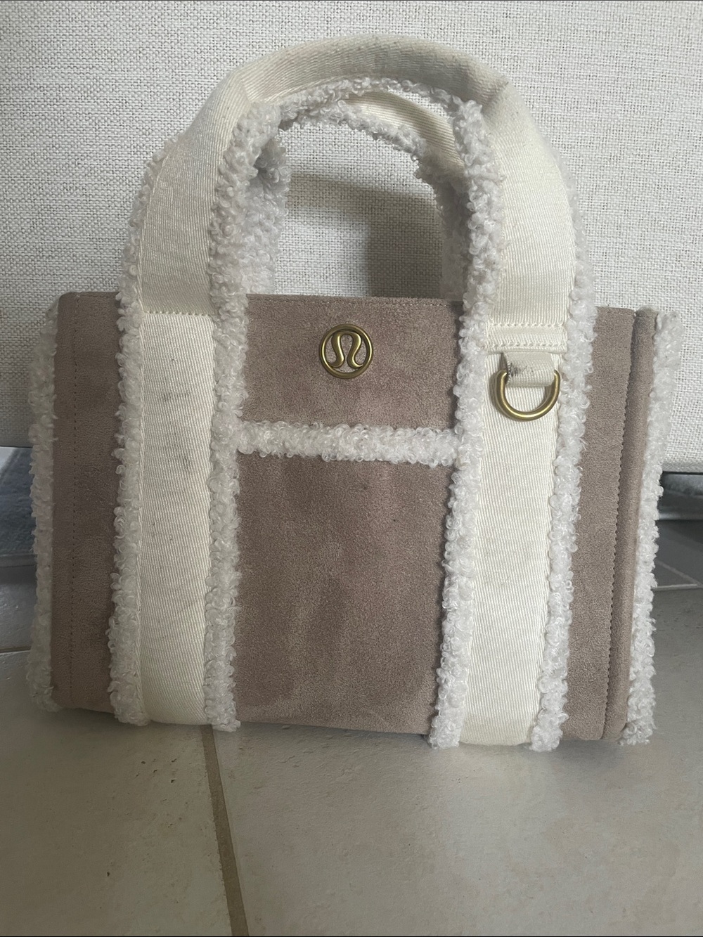 Lululemon Faux Shearling Top Handle Bag with Removable Strap